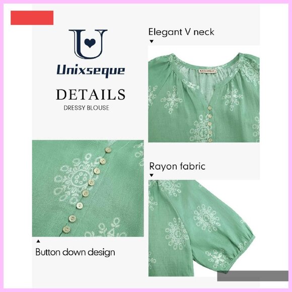 Floral Boho Button Down Shirt V-Neck Short Sleeve Blouse Casual Summer Top - Picture 4 of 4